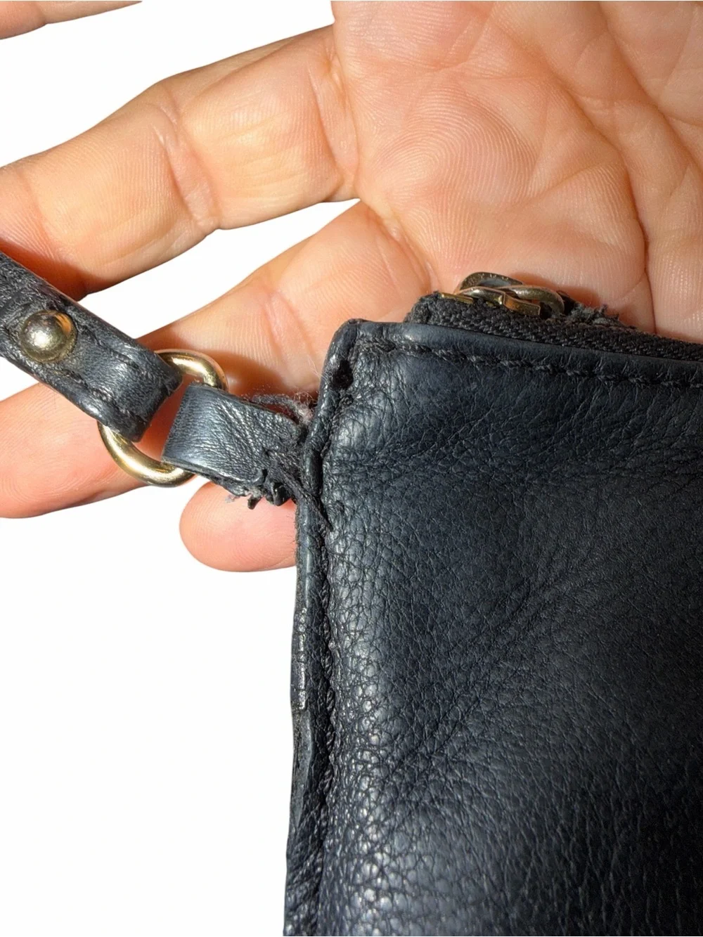 Michael Kors Black Leather Wristlet Clutch with Gold Logo